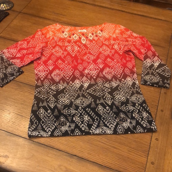 Ruby Rd. Favorites pullover beaded Aztec size small blouse 3/4 length sleeve - Picture 12 of 12